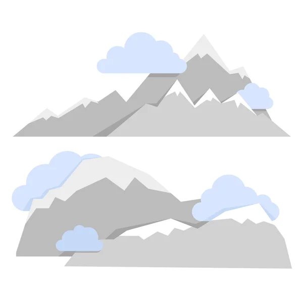 Set Van Verschillende Samenstellingen Van Grijze Bergen Met Blauwe Wolken — Stockvector