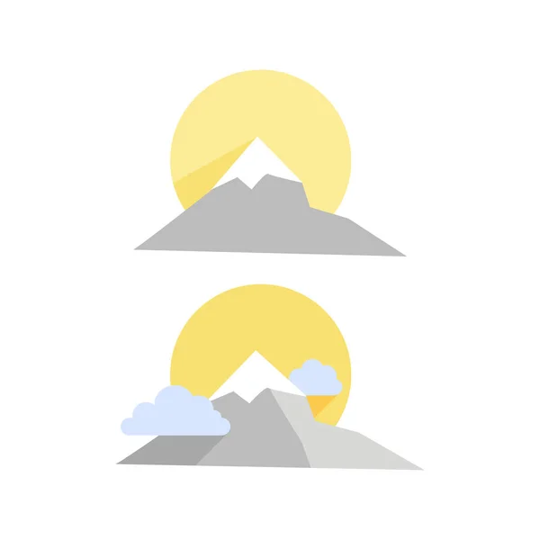 Deux Logos Différents Montagnes Grises Avec Soleil Jaune Nuages Bleus — Image vectorielle