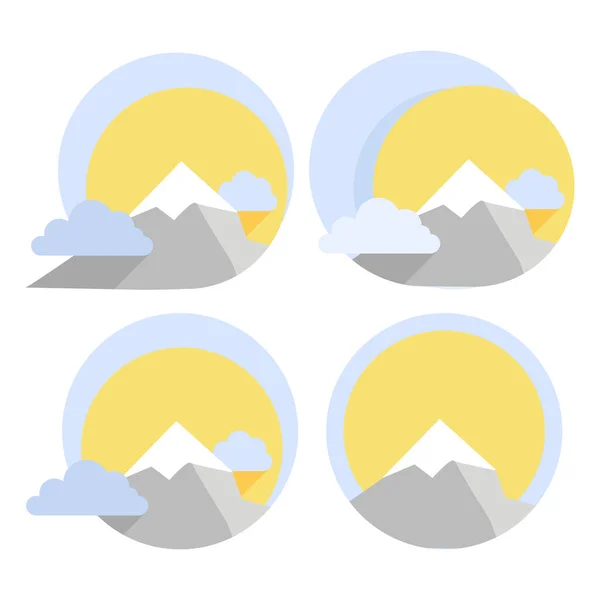 Grijze Bergen Met Zon Wolken Een Cirkel — Stockvector