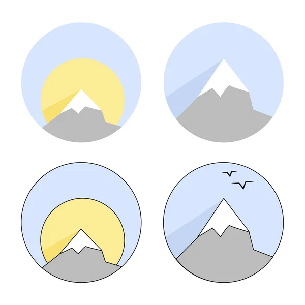 Zestaw Logo Szarymi Górami Chmurami Słońcem — Wektor stockowy