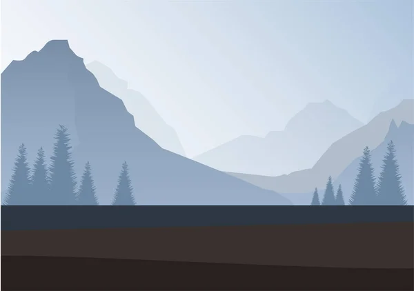Montagnes Bleues Dans Paysage Avec Des Sapins Une Forêt Devant — Image vectorielle