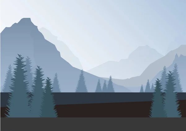 Montagnes Bleues Différentes Hauteurs Avec Sapins Devant — Image vectorielle