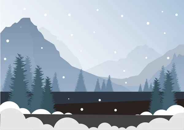 Winterlandschap Als Achtergrond Van Blauwe Bergen Sneeuw — Stockvector
