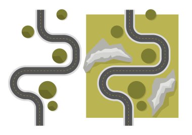 Yeşil çimlerin ve gri dağların üzerindeki yol