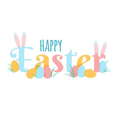 Easter lettering with bunny ears and easter eggs