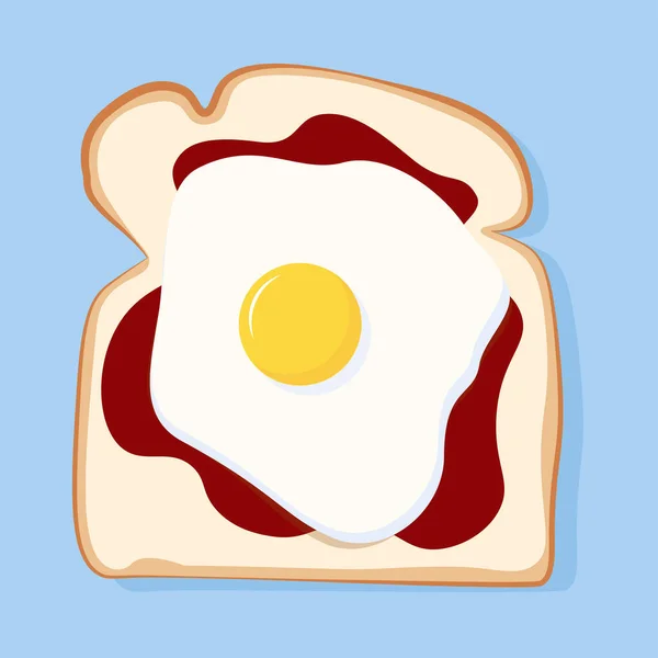 Vierkante Toast Brood Met Ketchup Gebakken Blauwe Achtergrond — Stockvector