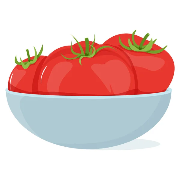 Drei Saftige Rote Tomaten Auf Einem Blauen Teller — Stockvektor
