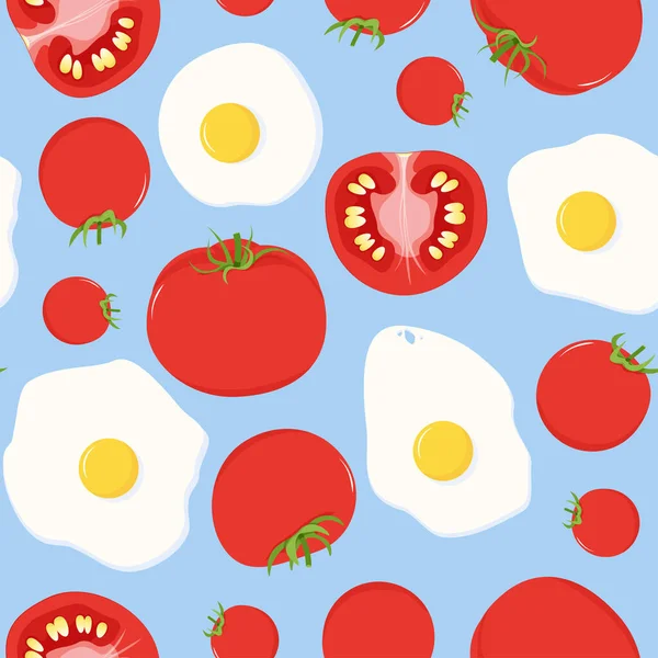 西红柿和煎蛋的无缝图案 — 图库矢量图片