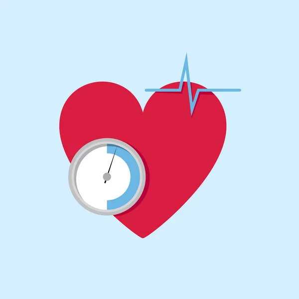 Corazón Rojo Con Sensor Pulso Tonómetro Día Mundial Hipertensión — Vector de stock