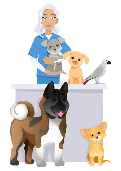 Tierärztin Mit Hund Arzttisch — Stockvektor