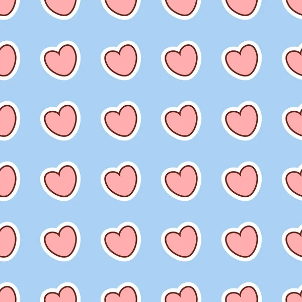 Seamless Cute Kawaii Pattern Pink Hearts Blue Background — Stock Vector