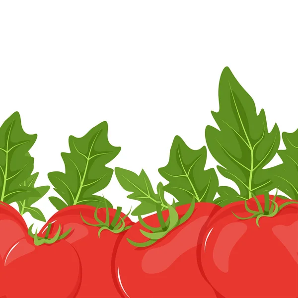 Sömlös Kant Röda Tomater Och Gröna Blad — Stock vektor
