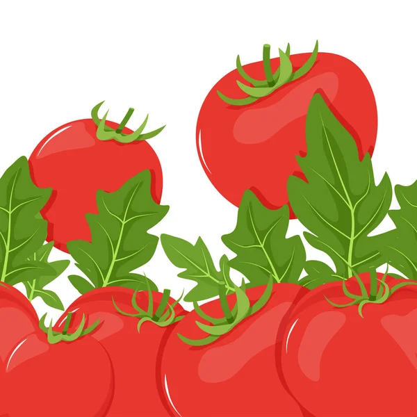 红色西红柿和绿叶的底部无缝边界 — 图库矢量图片