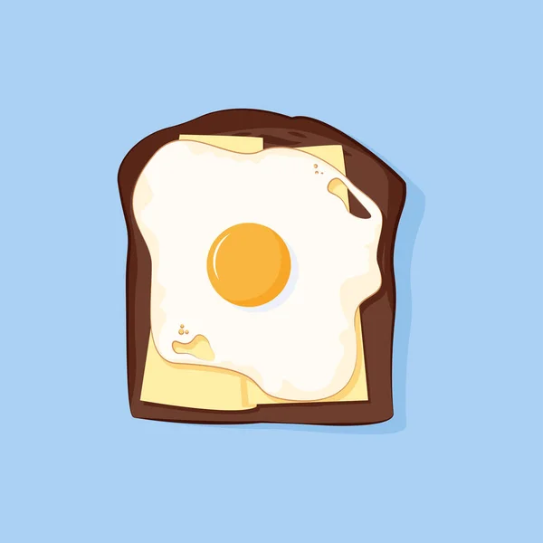 Braune Scheibe Brot Mit Butter Und Spiegelei Auf Blauem Hintergrund — Stockvektor