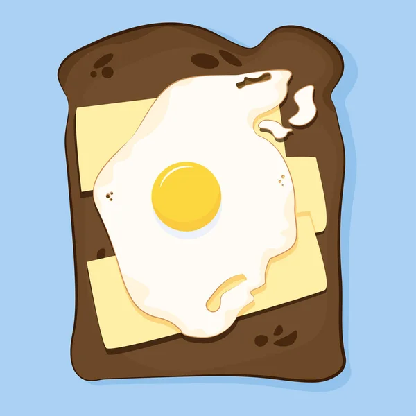 Kahvaltı Için Tereyağlı Kahverengi Dikdörtgen Ekmek Sahanda Yumurta — Stok Vektör