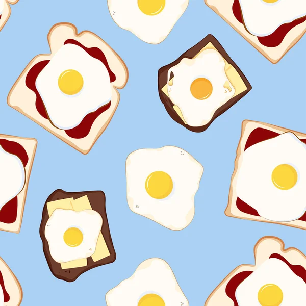 stock vector Seamless pattern of fried egg sandwiches