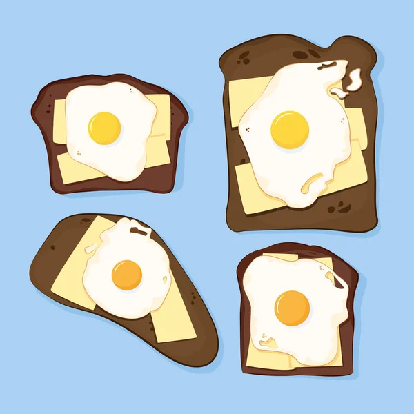 Mavi Arka Planda Farklı Tipte Kahverengi Ekmek Sandviçleri — Stok Vektör