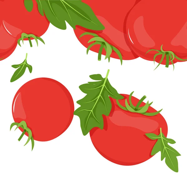 Sömlös Kant Röda Tomater Med Gröna Blad — Stock vektor