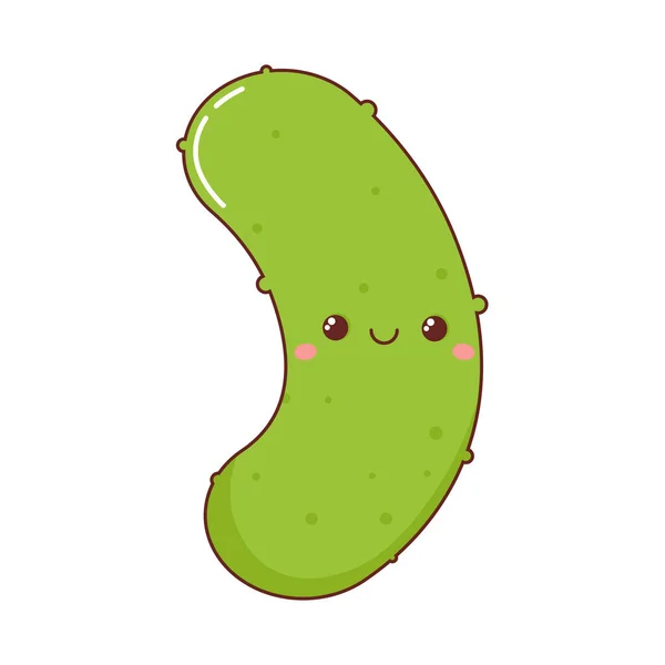 Green Cucumber Smile Kawaii Style — Stock Vector