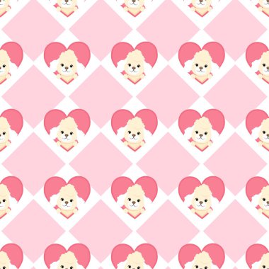 Sevgi dolu beyaz kaniş ve kalplerin pembe geometrik kusursuz deseni