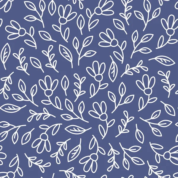 Doğrusal çiçeklerin ve yaprakların kusursuz mavi deseni