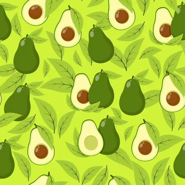 Grünes Nahtloses Muster Aus Avocado Und Blättern — Stockvektor