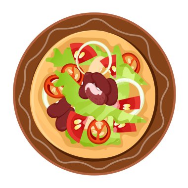 Fasulye, marul ve soğanlı Meksika taco 'su.