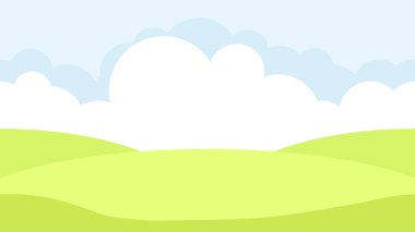 Beyaz bulutlar ve mavi gökyüzü ile yeşil bahar manzarası