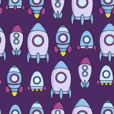 Pürüzsüz düz çizgi film uzay roketleri koyu arkaplanda