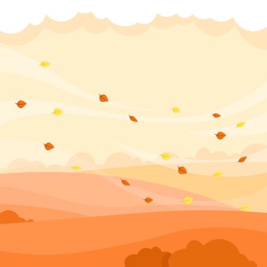 Sonbahar manzarası portakal tarlası ve uçan yapraklar