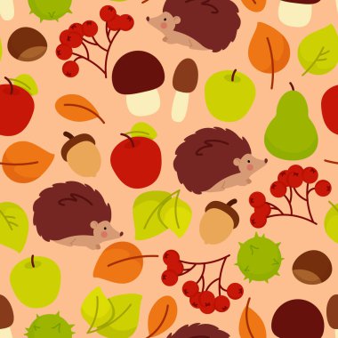 Kirpiler ve yapraklarla dikişsiz sonbahar deseni