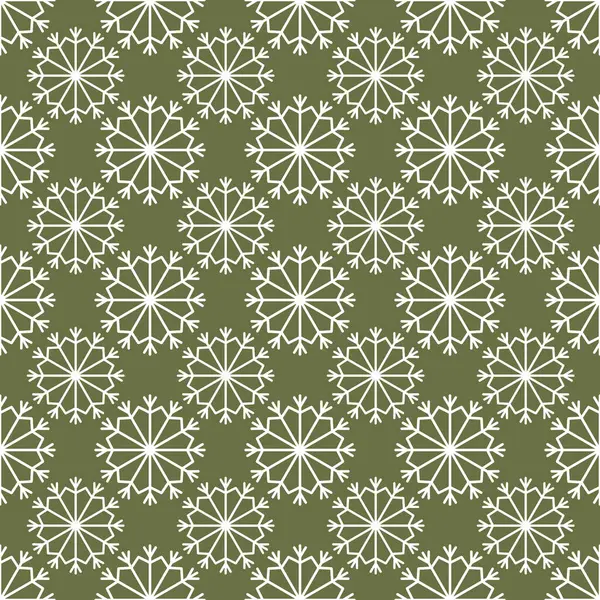 Yeşil arka planda beyaz kar tanelerinin noel geometrisi kusursuz deseni