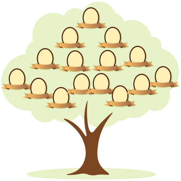 Retro green family tree with photo frames and ribbons for inscriptions