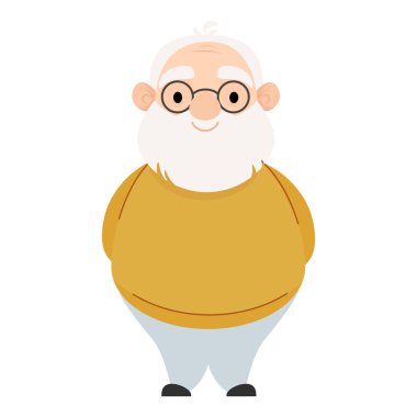 Süveter ve gözlüklü yaşlı bir adam.