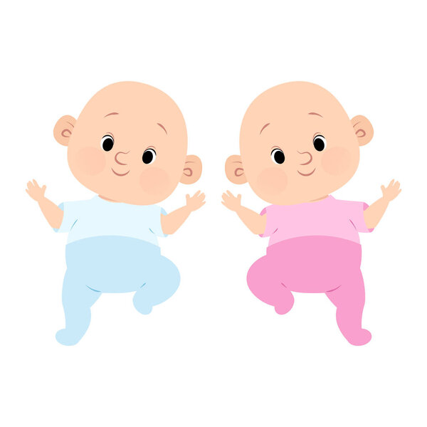 Two little babies girl and boy in pink and blue clothes