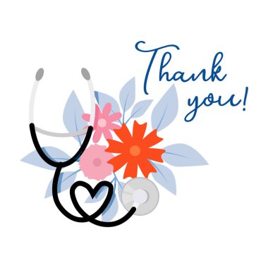 Stetoskop ve çiçeklerle Ulusal Hemşireler Günü için Teşekkür Ediyorum
