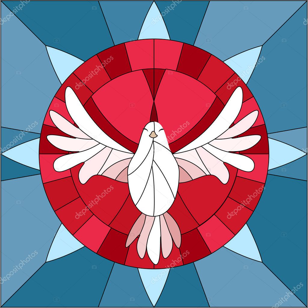 White dove symbol of the holy spirit to Pentecost stained glass