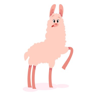 İzole edilmiş arka planda dili dışarıda duran komik çizgi film lama.