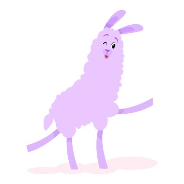 Komik duruşu olan mor, komik bir lama.