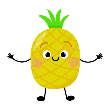 Kollarını yana açmış duran sevimli ananas karakteri.