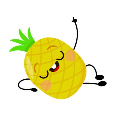 Komik ananas karakteri uzanmış ve yukarı işaret ediyor.