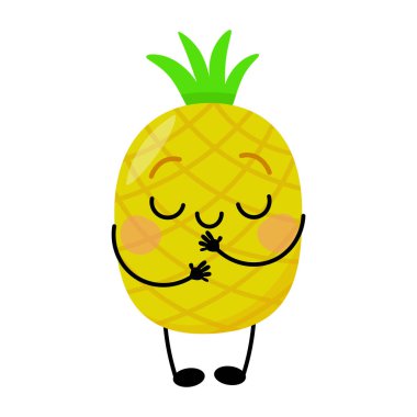 Beyaz arka planda sevimli utangaç ananas karakteri