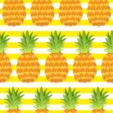 Arka planda sarı ve beyaz çizgileri olan kusursuz gerçekçi ananas deseni.
