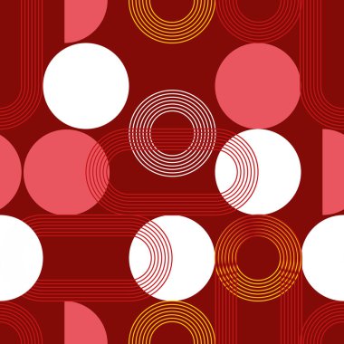 Bauhaus tarzında kırmızı, canlı, dairesiz çizgili geometrik desen.