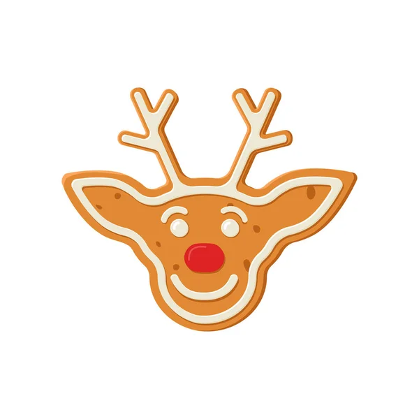 Gingerbread biscuit cookie decorated with colored icing in shape of deer
