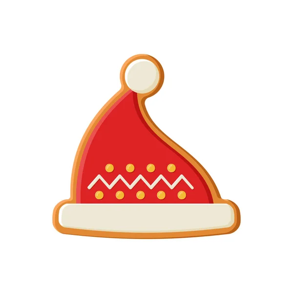 Gingerbread biscuit cookie decorated with colored icing in shape of hat