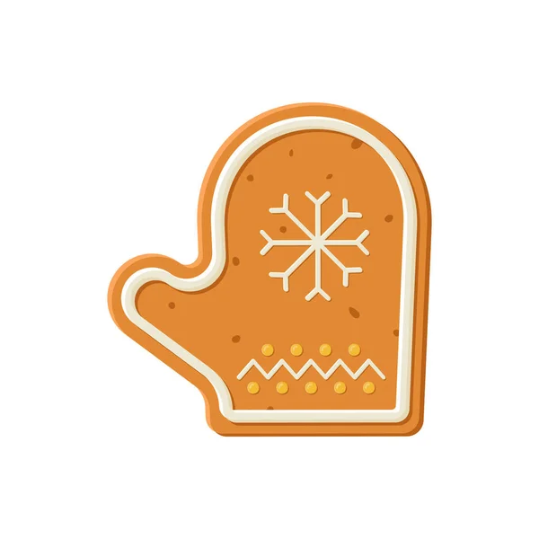Gingerbread biscuit cookie decorated with colored icing in shape of mitten