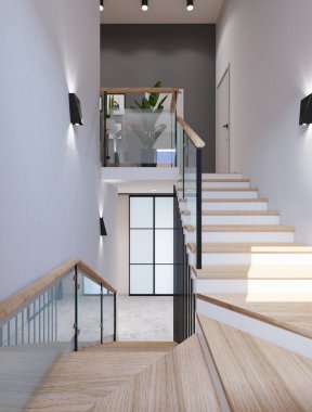 Özel bir evin zemininin koridoru.