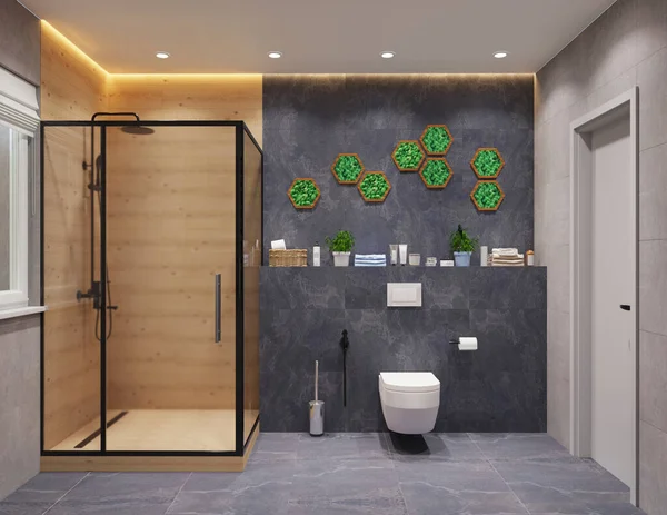 Shower room with natural moss in the interior