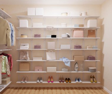 Raflardan Ikea tarzında giysiler.